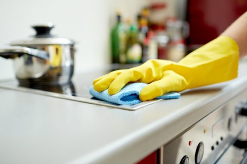 Cleaner preparing a regular cleaning checklist for an SW8 property