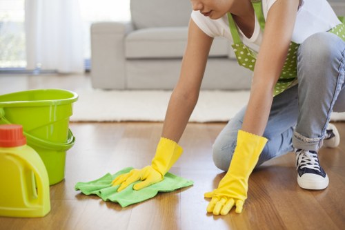 Technician inspecting carpet condition before cleaning